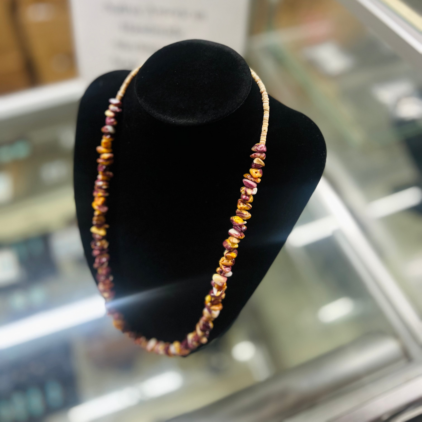 Purple and Orange Spiny Oyster Nugget Heishi Necklace - 22"