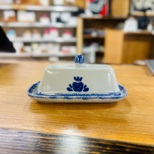 Blue Stoneware Covered Butter Dish