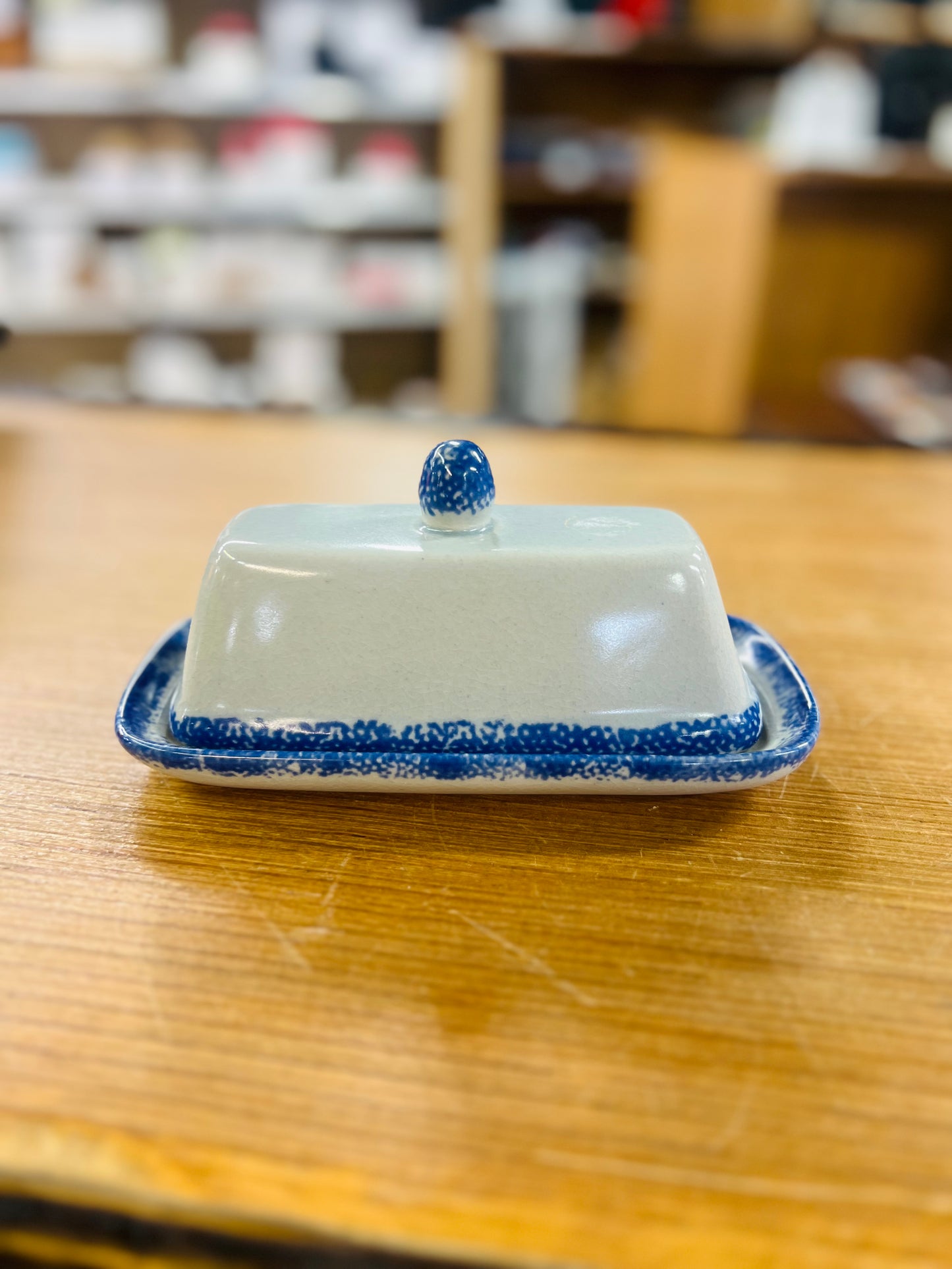 Blue Stoneware Covered Butter Dish