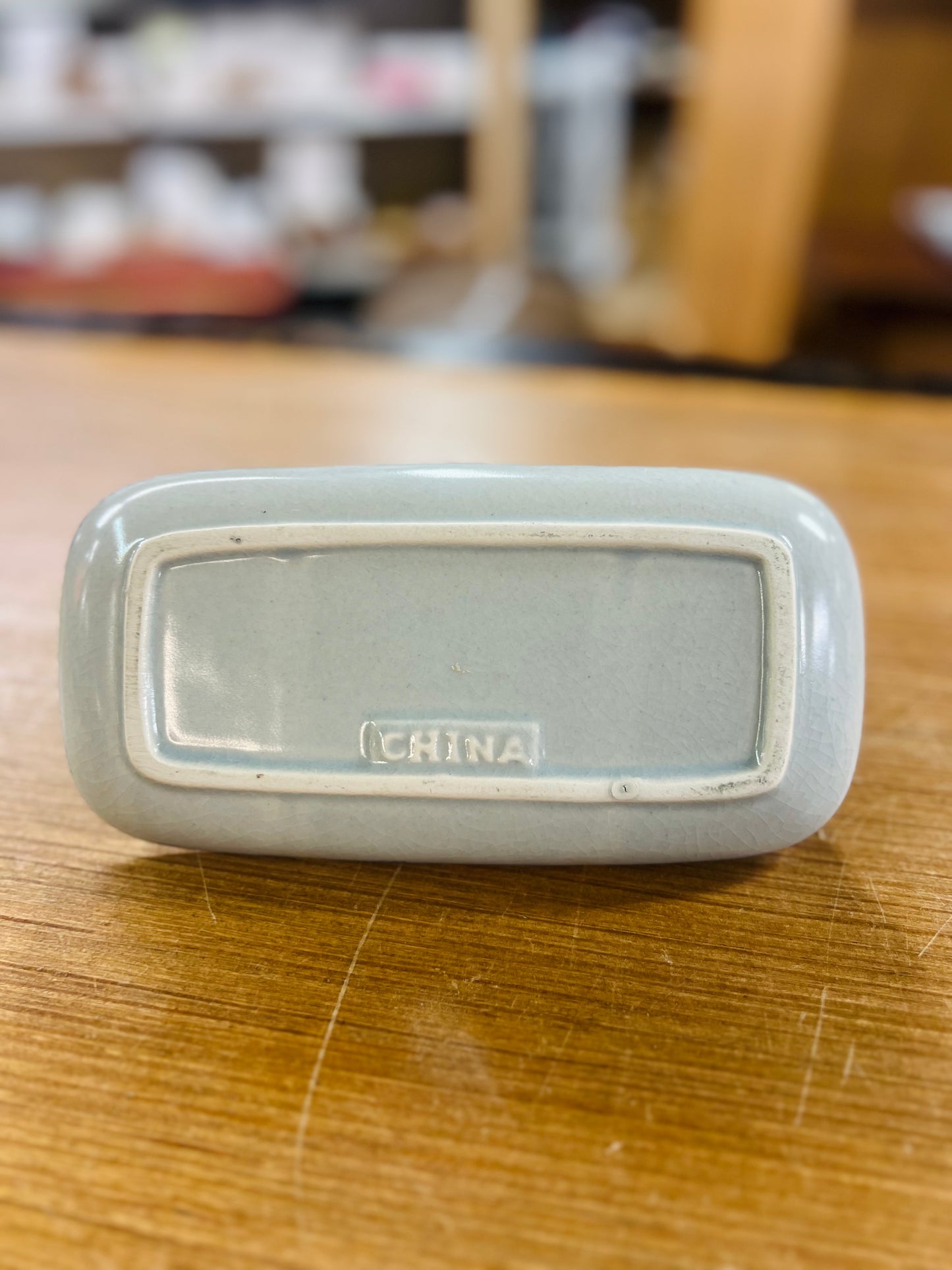 Blue Stoneware Covered Butter Dish