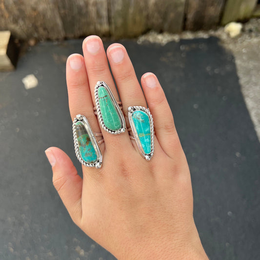 Green Turquoise and Sterling Silver Statement Ring