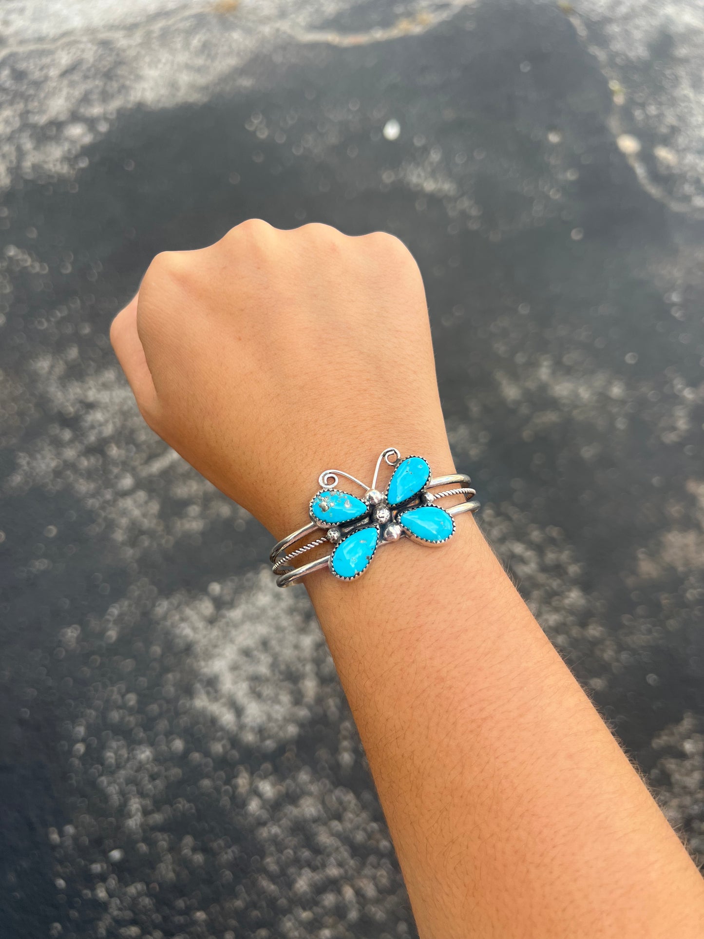 Genuine Turquoise Butterfly Sterling Silver Cuff Bracelet
