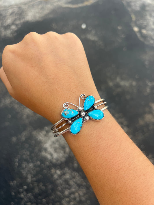 Genuine Turquoise Butterfly Sterling Silver Cuff Bracelet