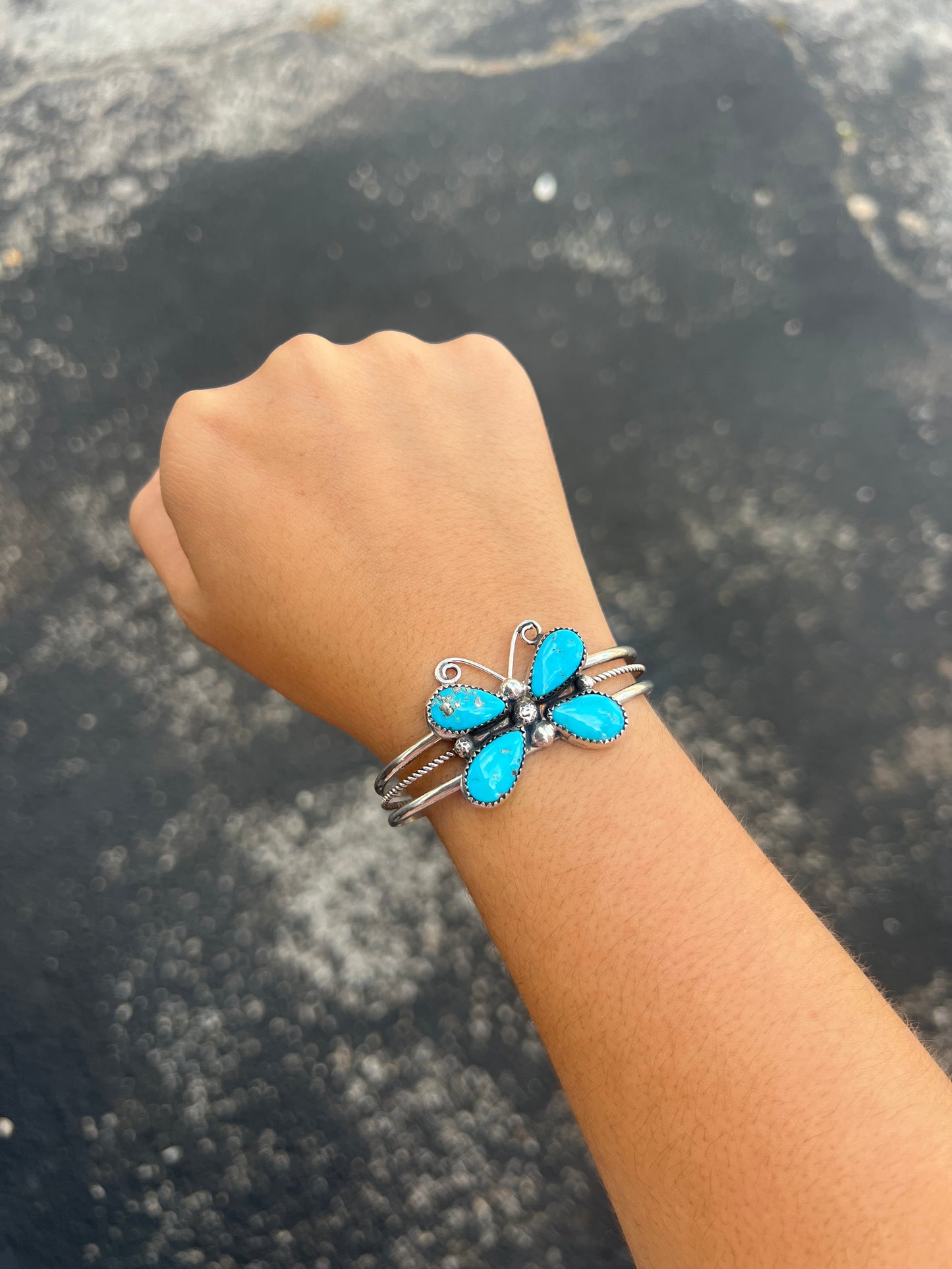 Genuine Turquoise Butterfly Sterling Silver Cuff Bracelet