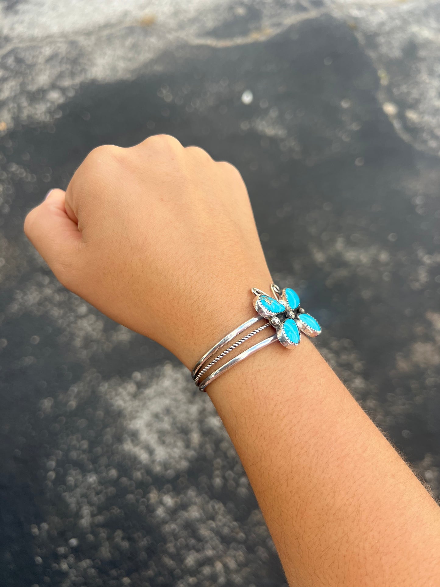 Genuine Turquoise Butterfly Sterling Silver Cuff Bracelet
