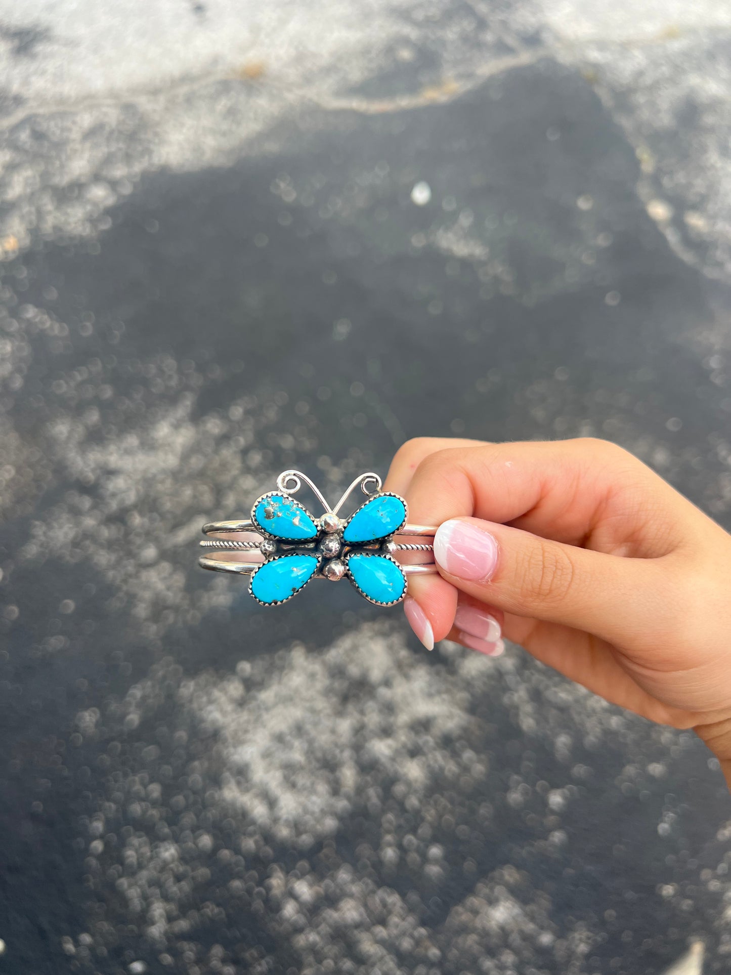 Genuine Turquoise Butterfly Sterling Silver Cuff Bracelet