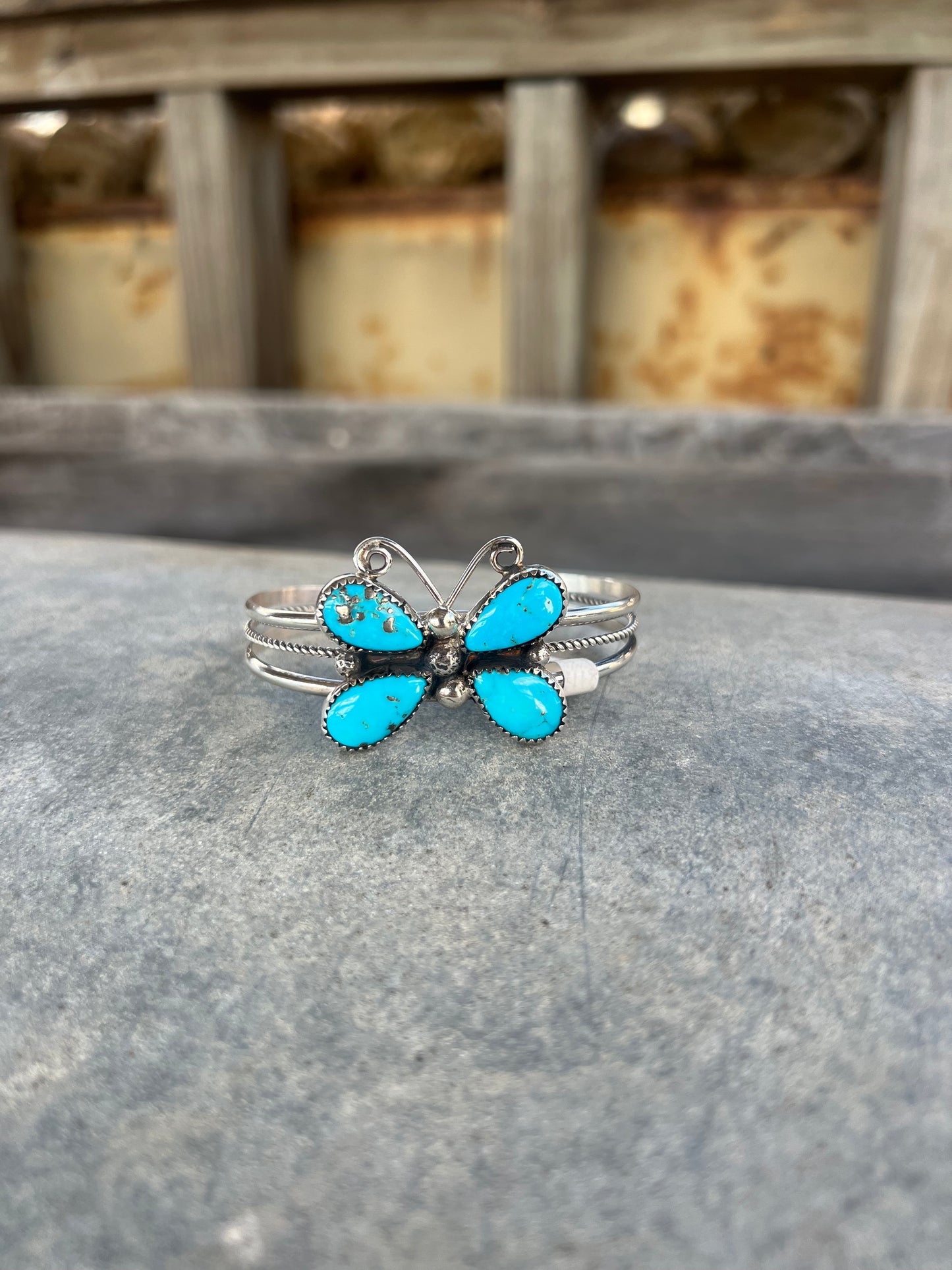Genuine Turquoise Butterfly Sterling Silver Cuff Bracelet