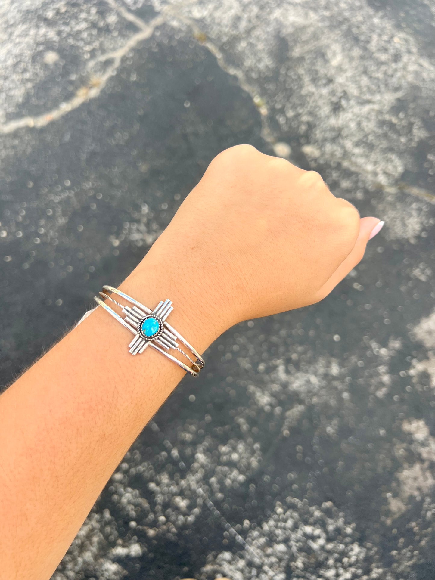 Kingman Turquoise Zia Sterling Silver Cuff Bracelet