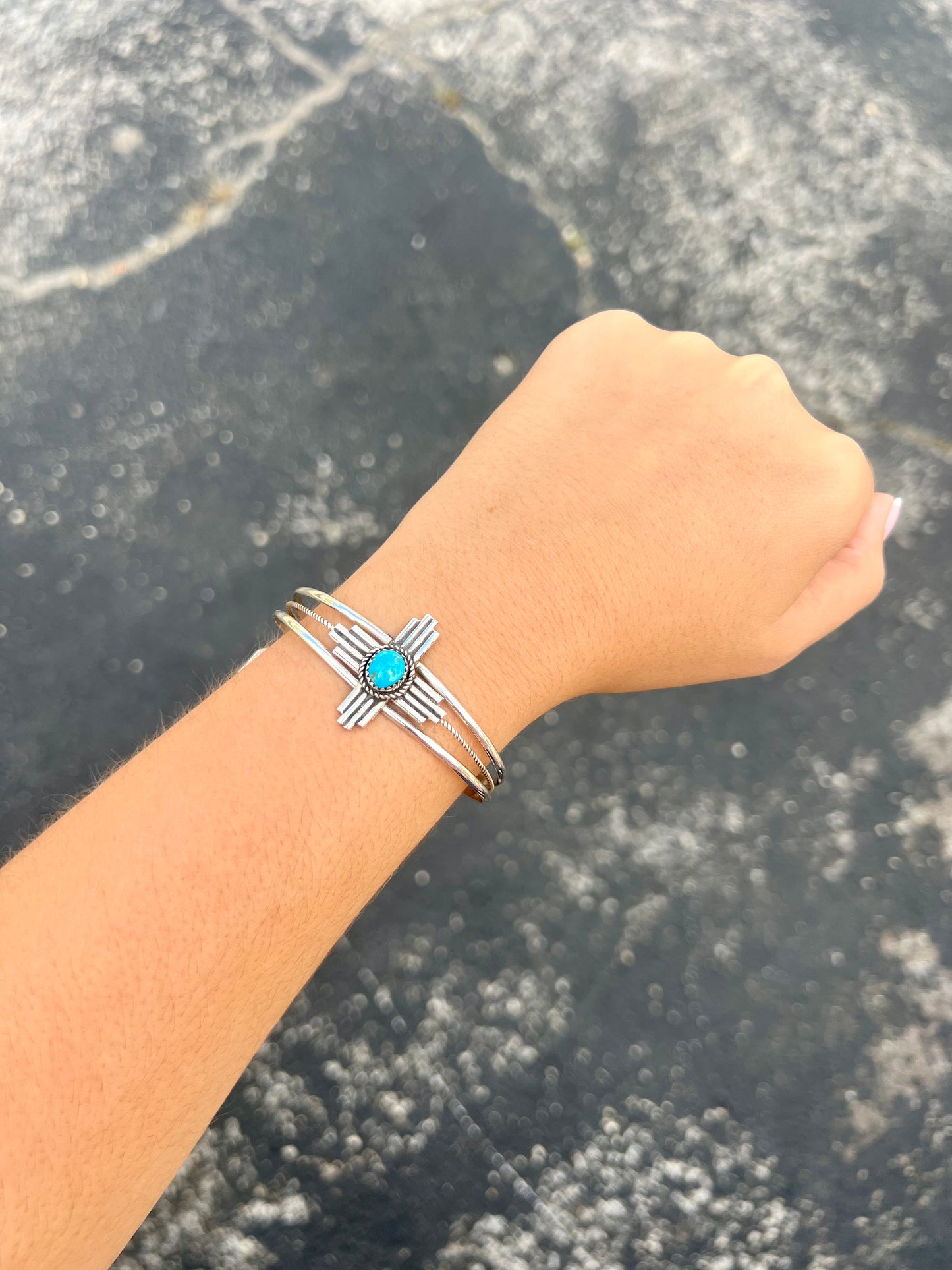 Kingman Turquoise Zia Sterling Silver Cuff Bracelet