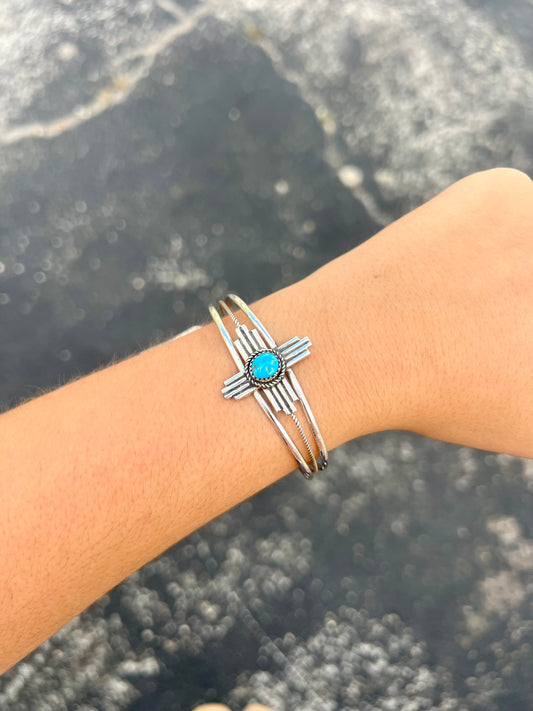 Kingman Turquoise Zia Sterling Silver Cuff Bracelet