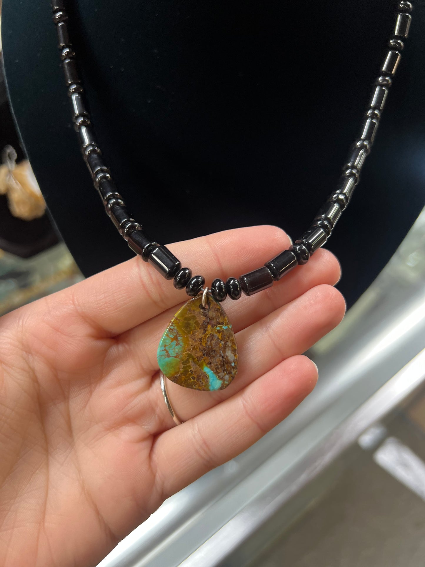 Black Onyx and Genuine Royston Turquoise Necklace