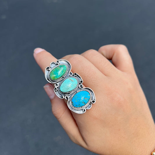 Assorted Three Stone Genuine Turquoise Ring