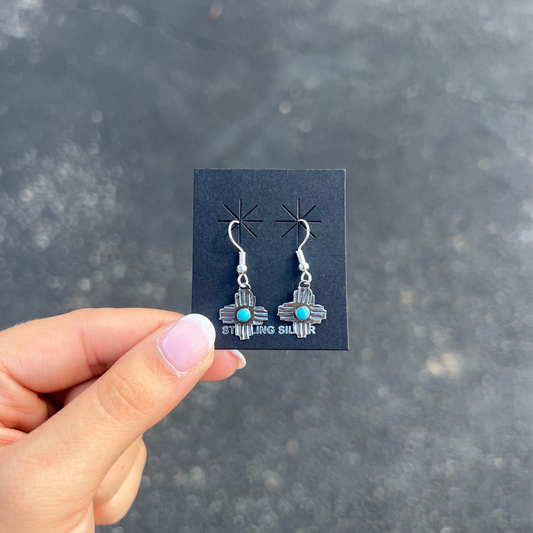 Genuine Turquoise Sterling Silver Zia Dangle Earring