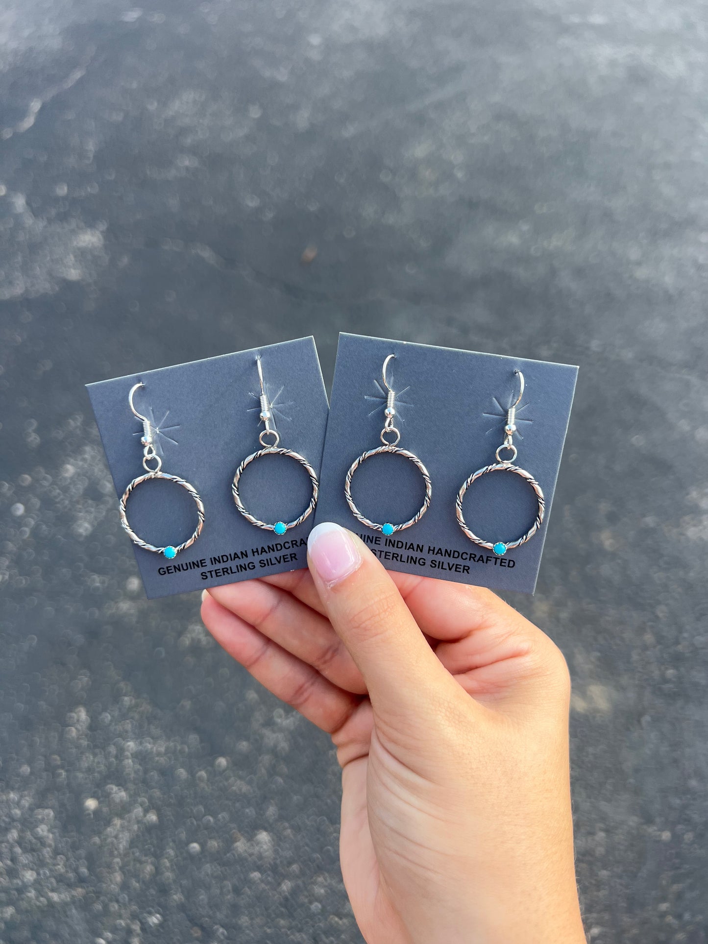 Twisted Hoop Genuine Turquoise Sterling Silver Dangle Earrings
