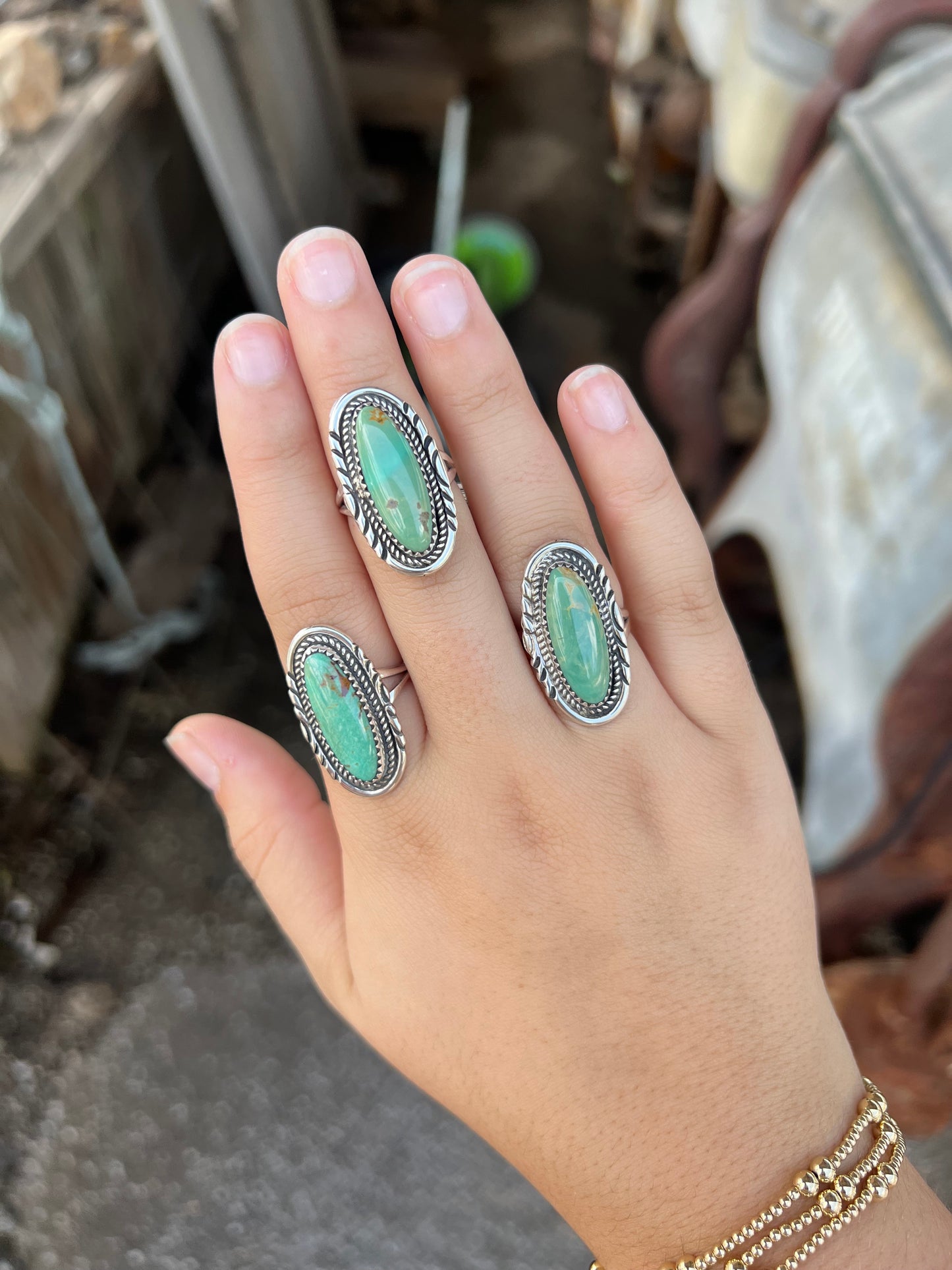 Green Kingman Turquoise Oval Statement Ring