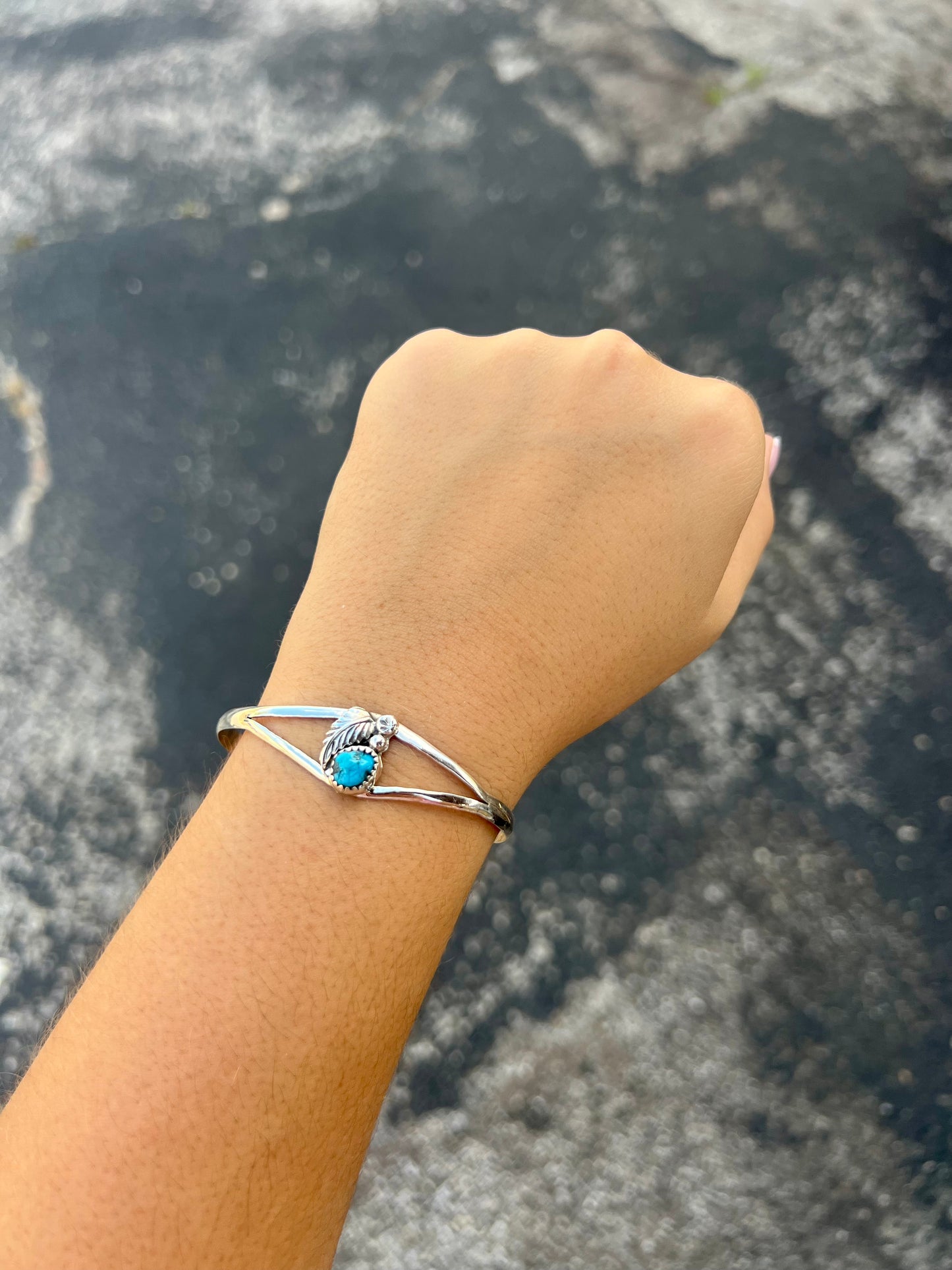 Kingman Turquoise and Sterling Silver Leaf Cuff