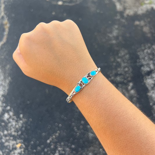 Sleeping Beauty Three Stone Turquoise Bracelet