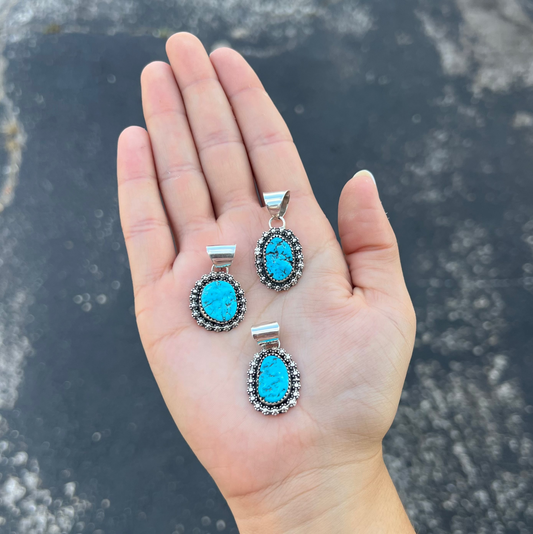 Kingman Turquoise Beaded Sterling Silver Pendant