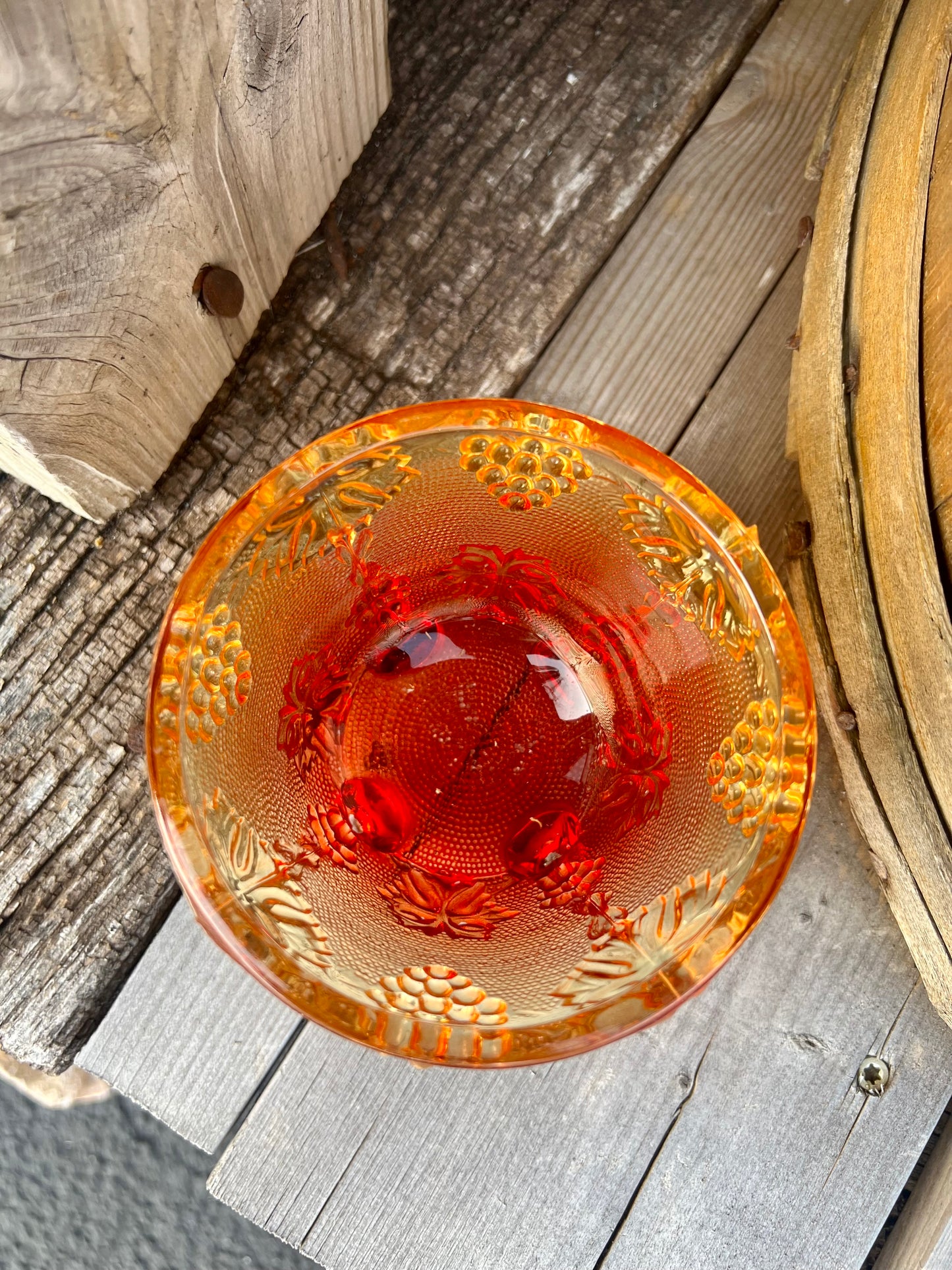 Vintage Amber to Ruby Glass Candy Dish with Lid