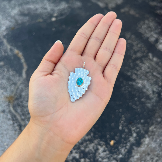 Large Sterling Silver Arrowhead Pendant with Genuine Turquoise Stone