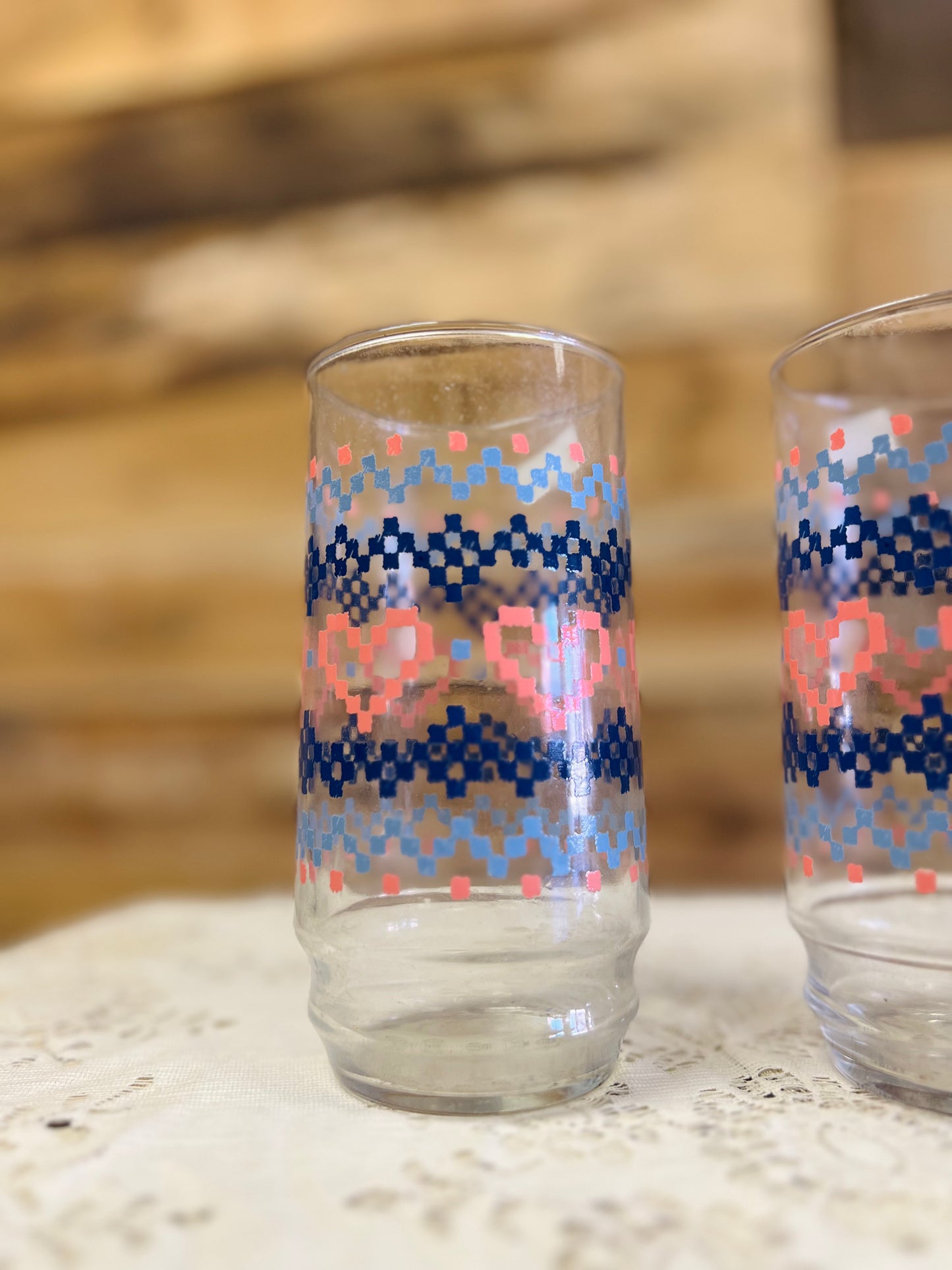 Vintage Heart Cross Stitch Glass Cup
