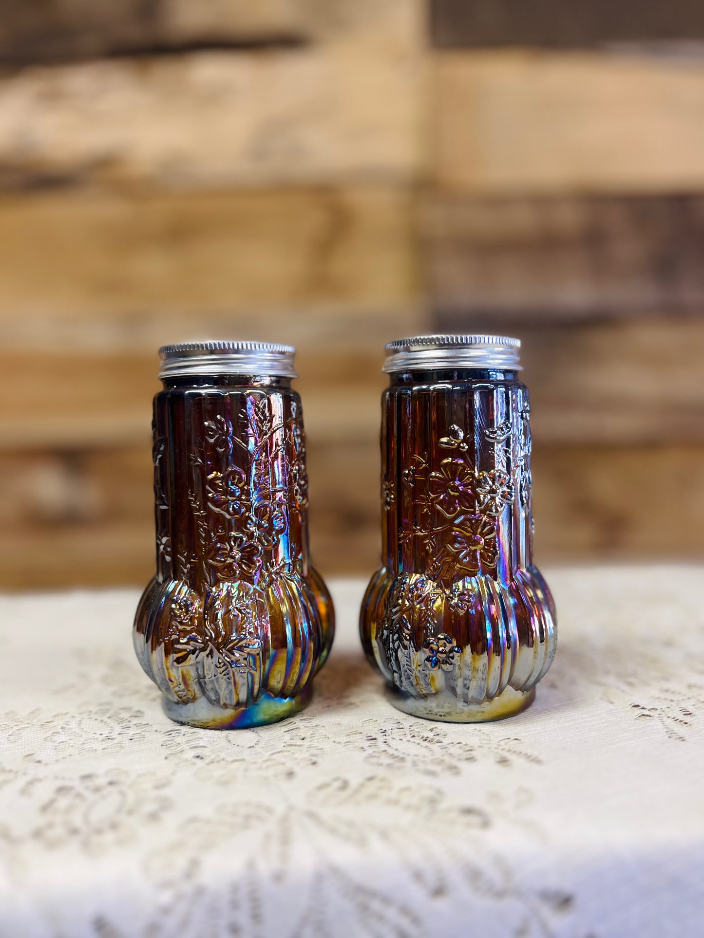 Vintage Carnival Glass Salt and Pepper Shakers - Hard to find!! - Set of 2
