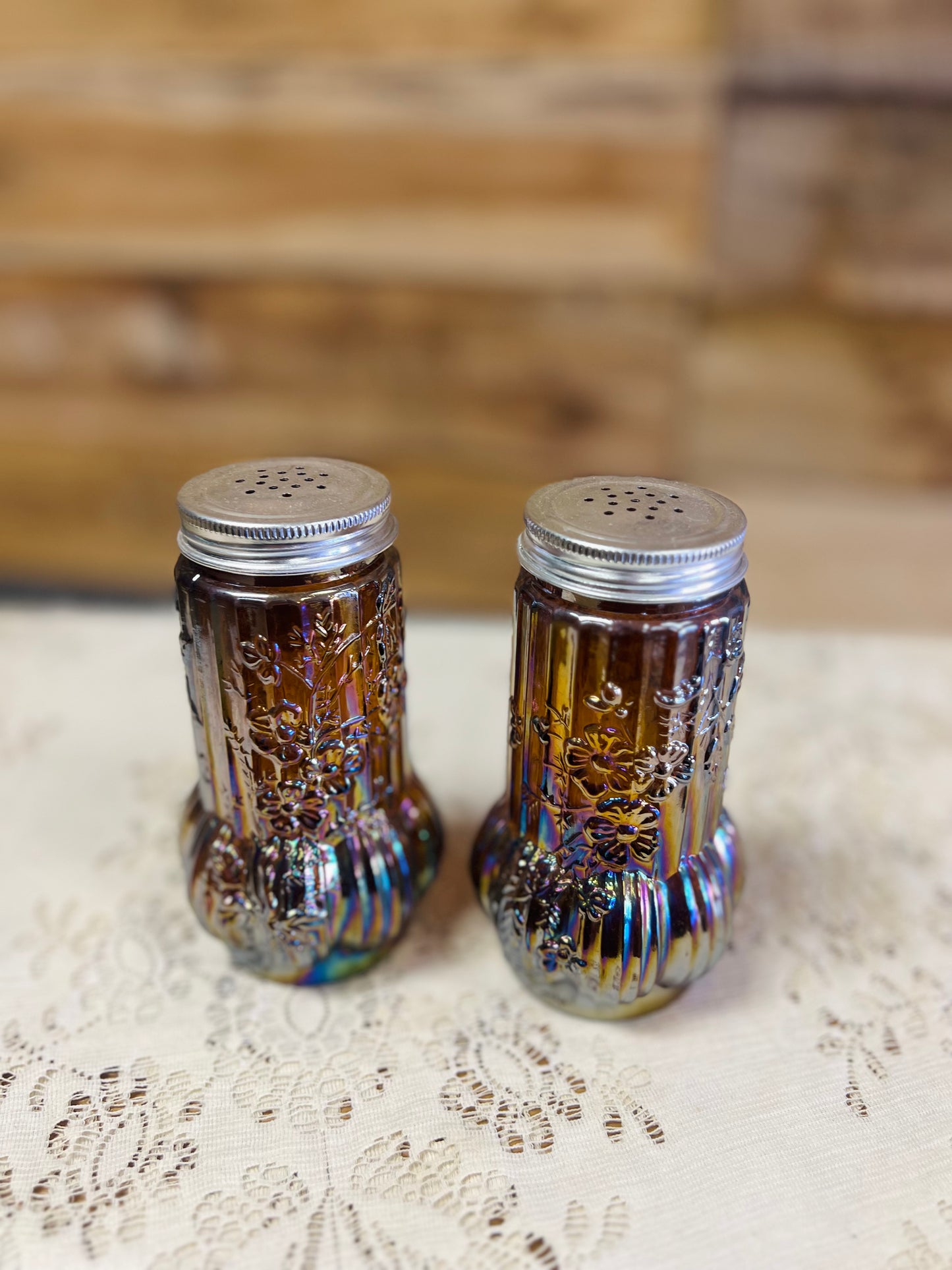 Vintage Carnival Glass Salt and Pepper Shakers - Hard to find!! - Set of 2