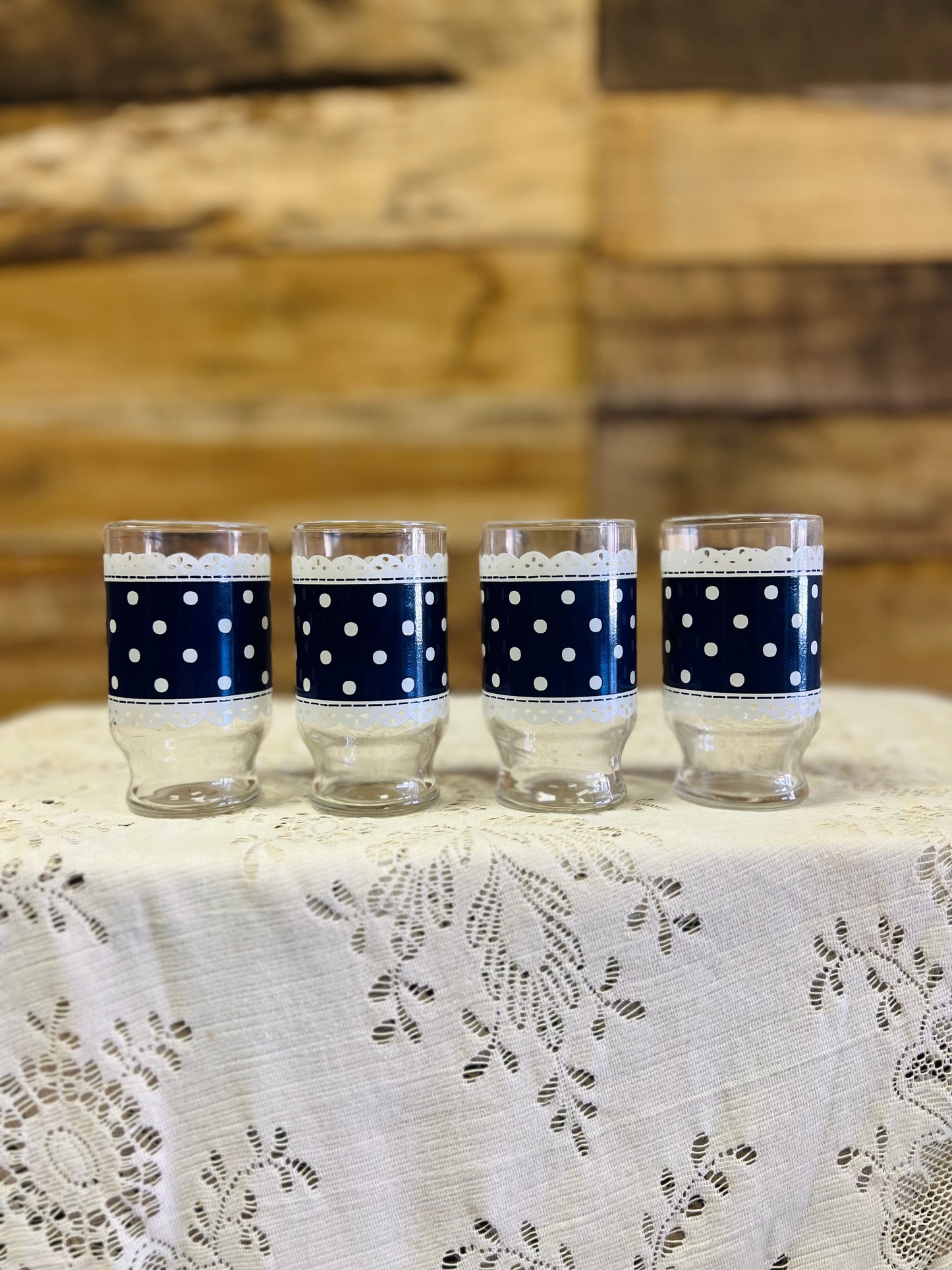 Vintage Polka Dots Lace Juice Glasses - Set of 4