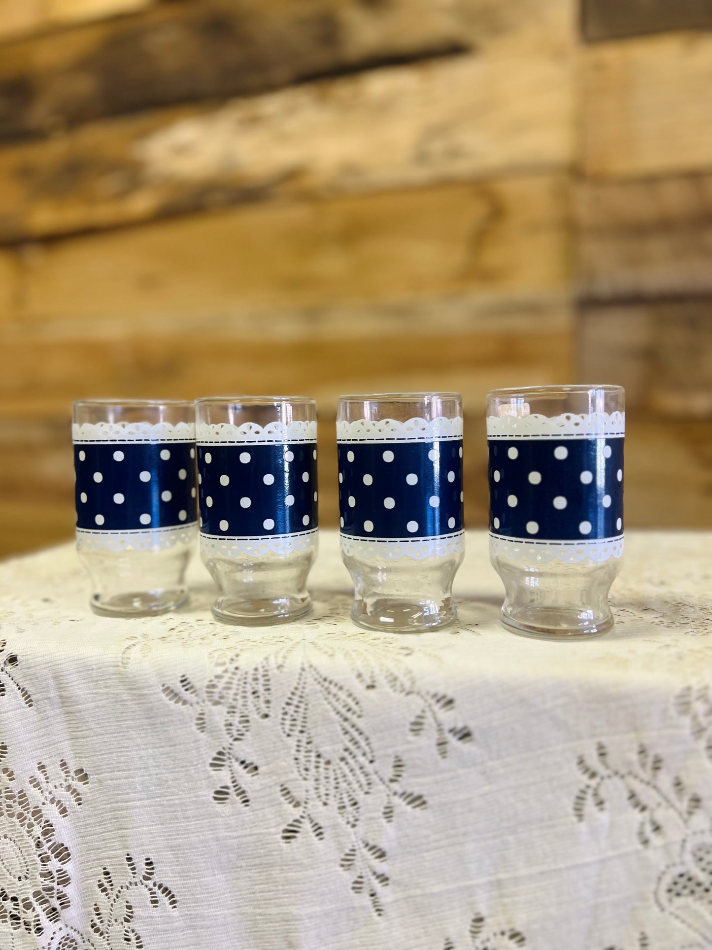 Vintage Polka Dots Lace Juice Glasses - Set of 4