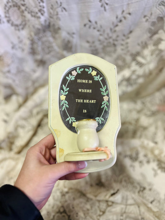 Vintage Wall Candle Sconce with "Home Is Where The Heart Is" Mirror