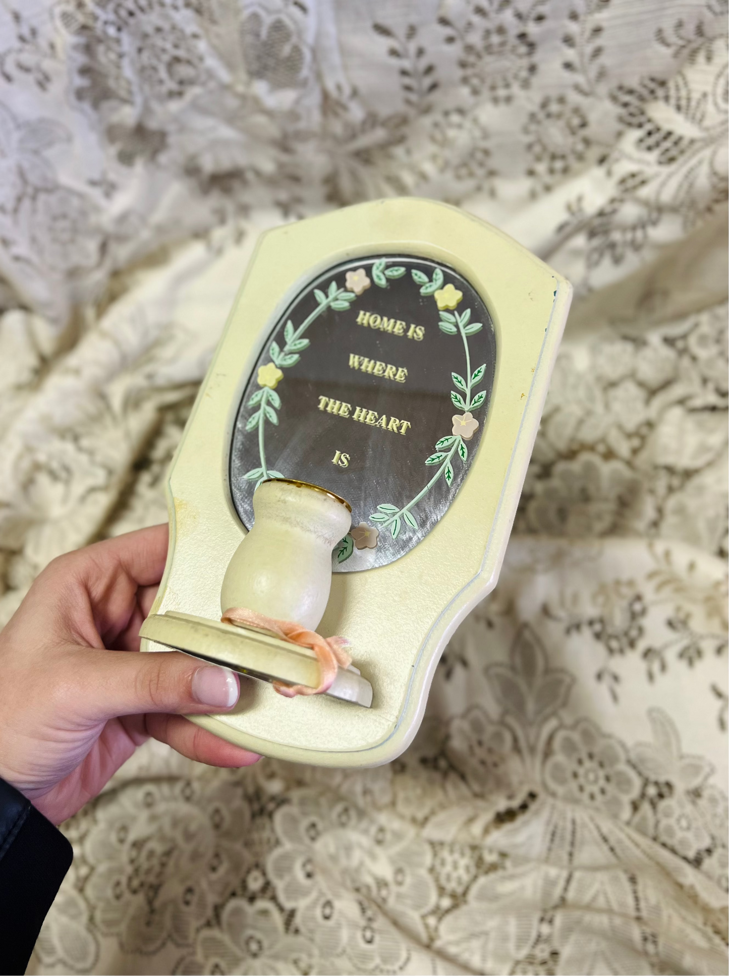 Vintage Wall Candle Sconce with "Home Is Where The Heart Is" Mirror