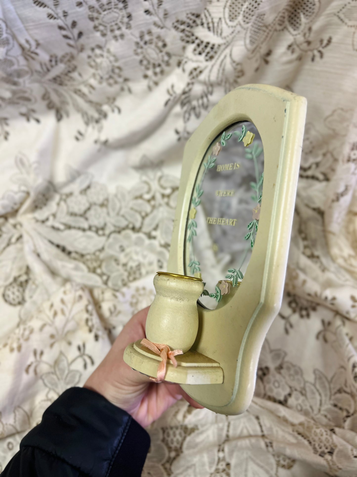Vintage Wall Candle Sconce with "Home Is Where The Heart Is" Mirror