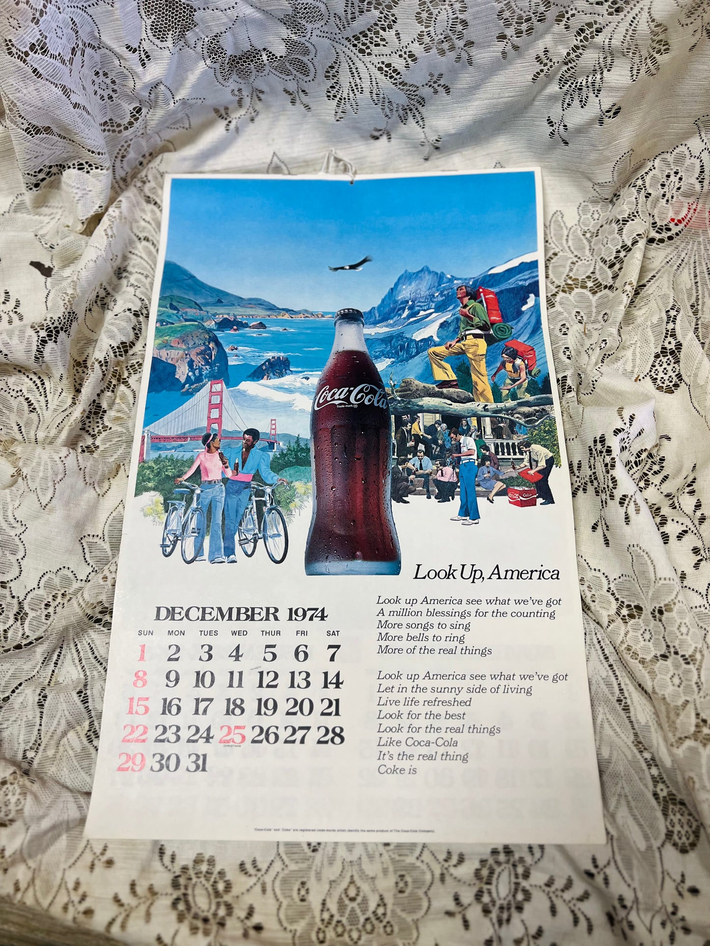 Vintage Coca Cola 1974-1975 Look Up America Calendar