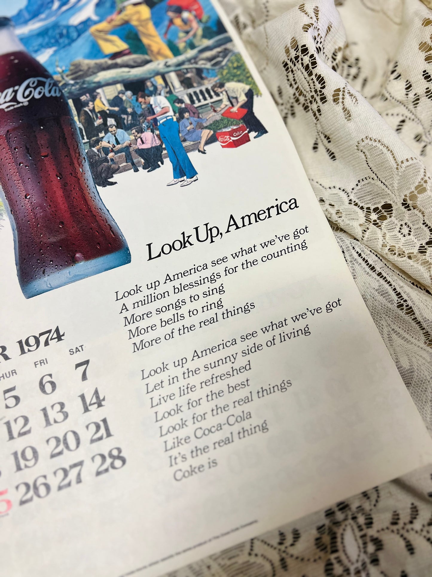 Vintage Coca Cola 1974-1975 Look Up America Calendar