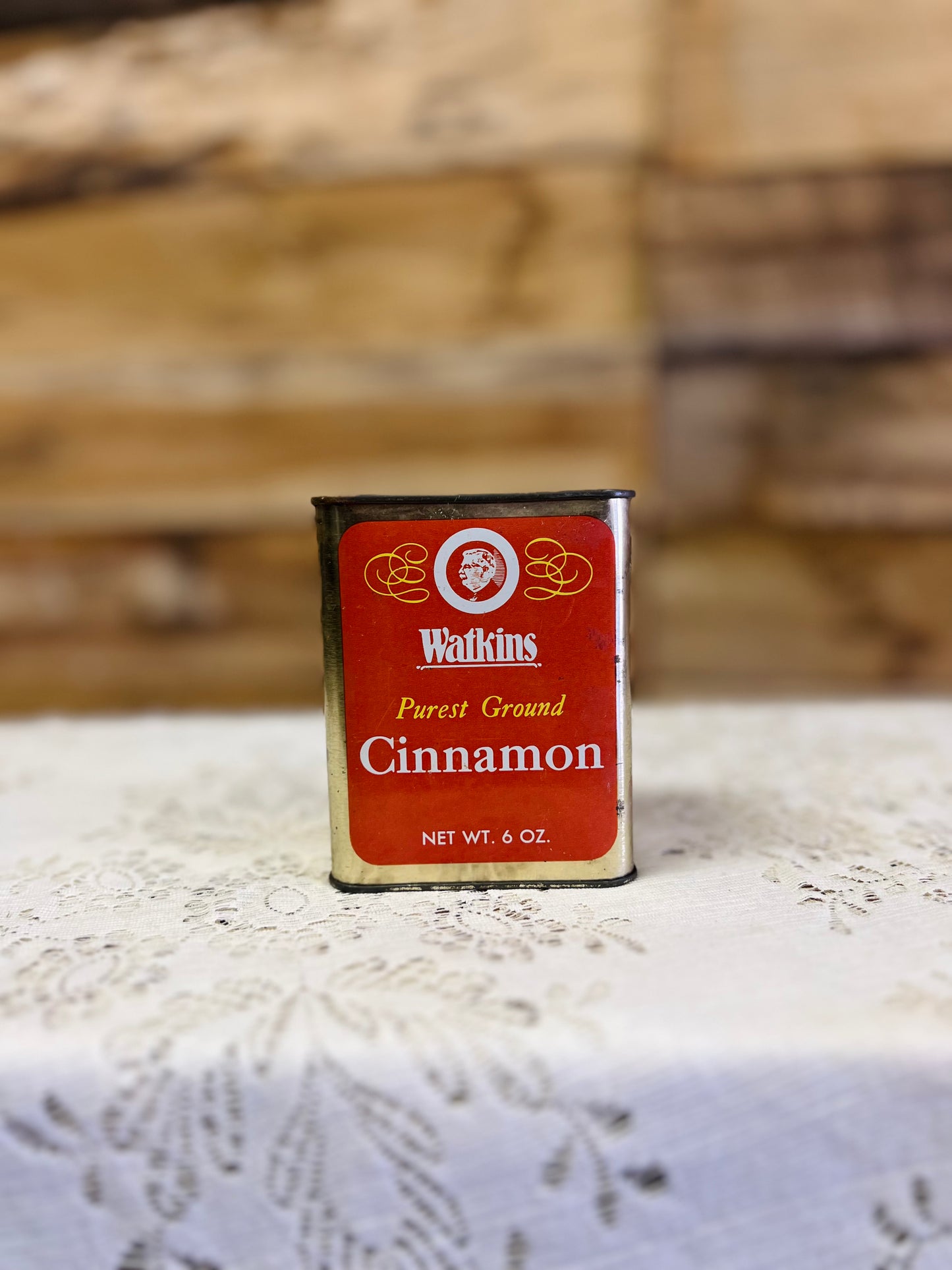 Vintage Watkins Purest Ground Cinnamon Red & Gold Tin