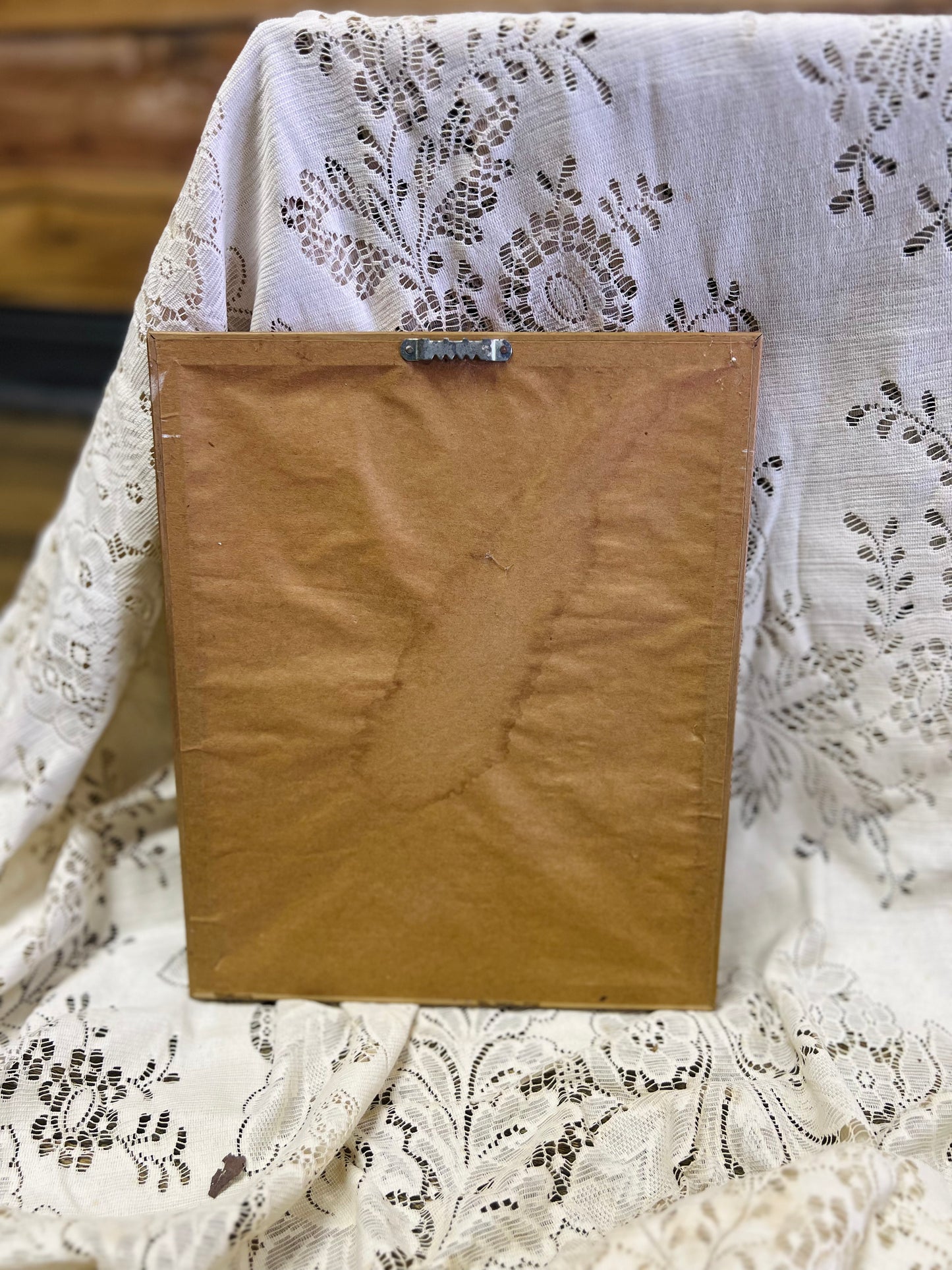 Vintage Cross Stitch Purple Flowers Framed Print - Blue Background