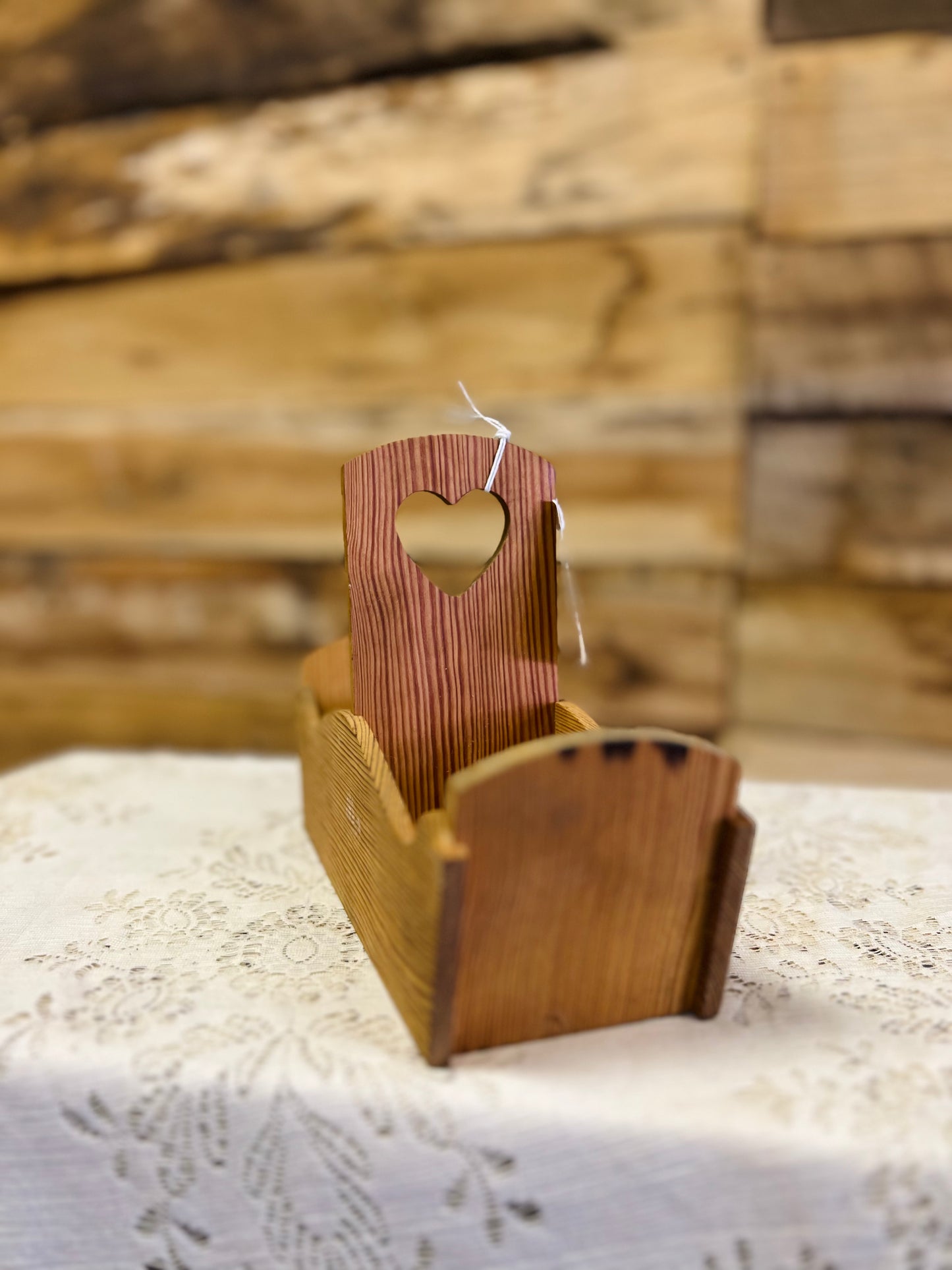 Vintage Wood Heart Cut Out Caddy Tray