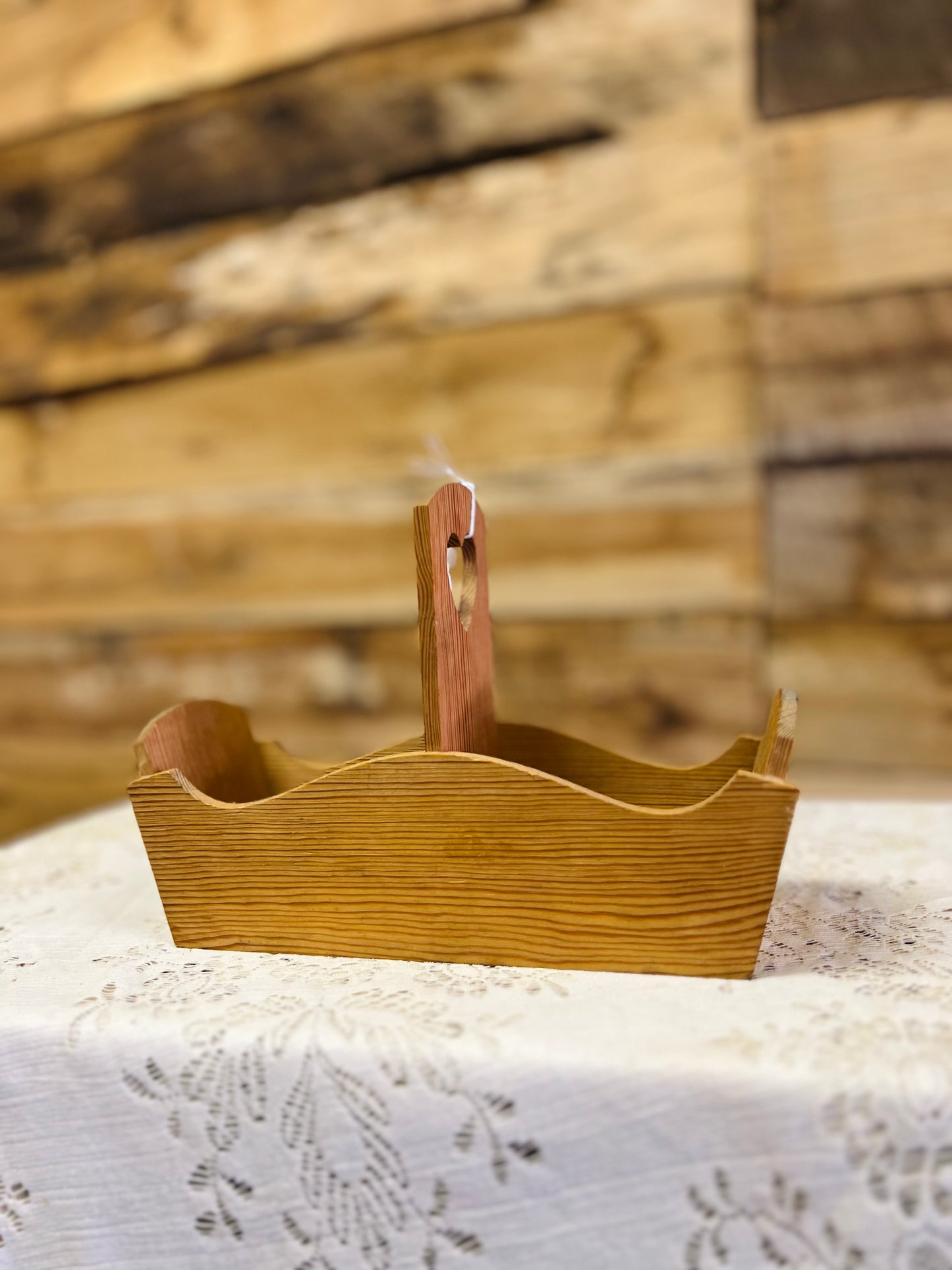 Vintage Wood Heart Cut Out Caddy Tray