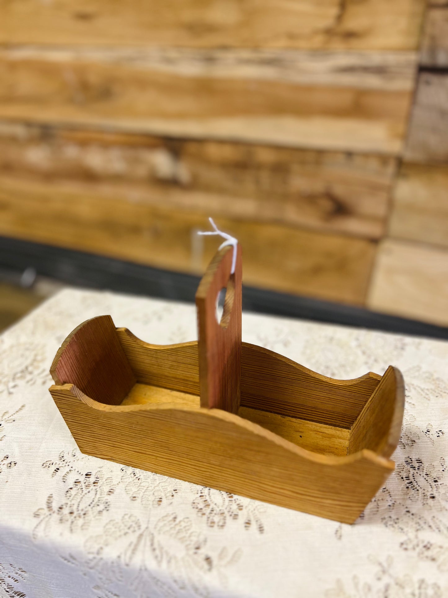 Vintage Wood Heart Cut Out Caddy Tray
