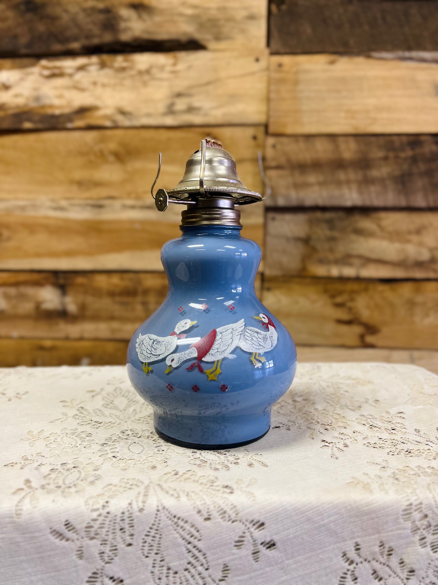 Vintage Kaadan Ltd Duck Geese Blue Oil Lamp