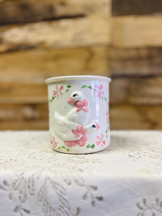 Vintage Goose Pink Bows Cottagecore Country Crock