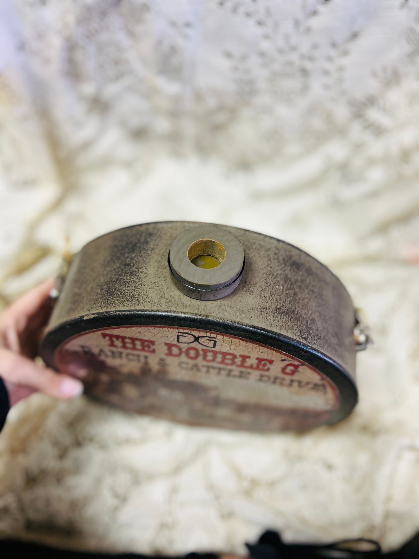 Vintage The Double G Ranch & Cattle Drive Tin Canteen