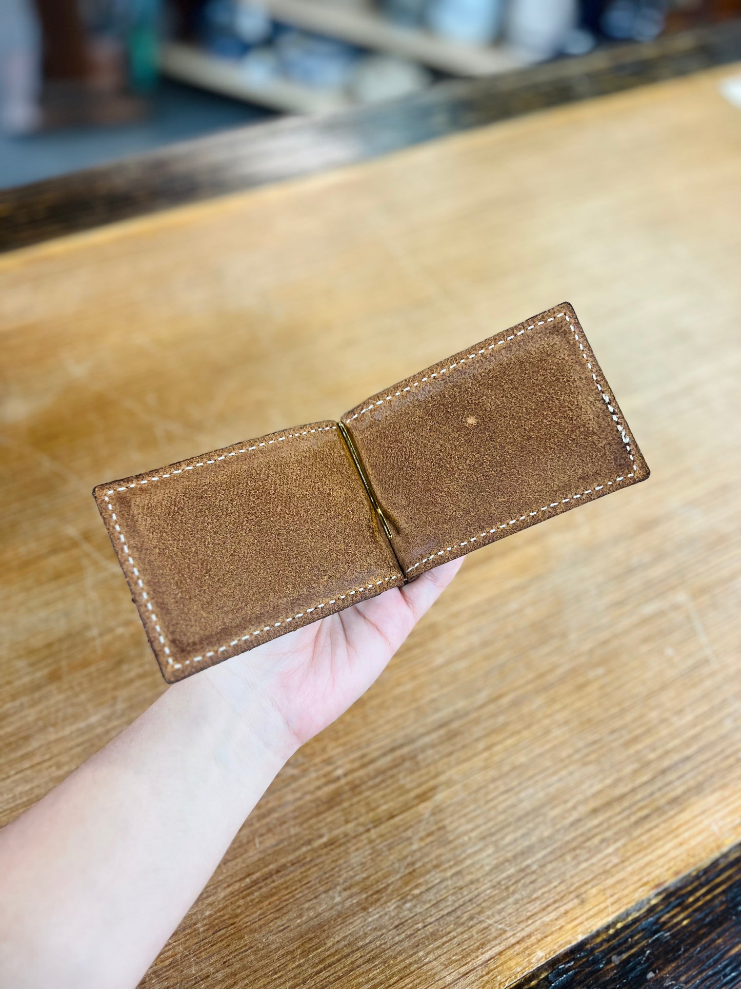 Genuine Leather Pocket Wallet With Inside Money Clip - Amish Made