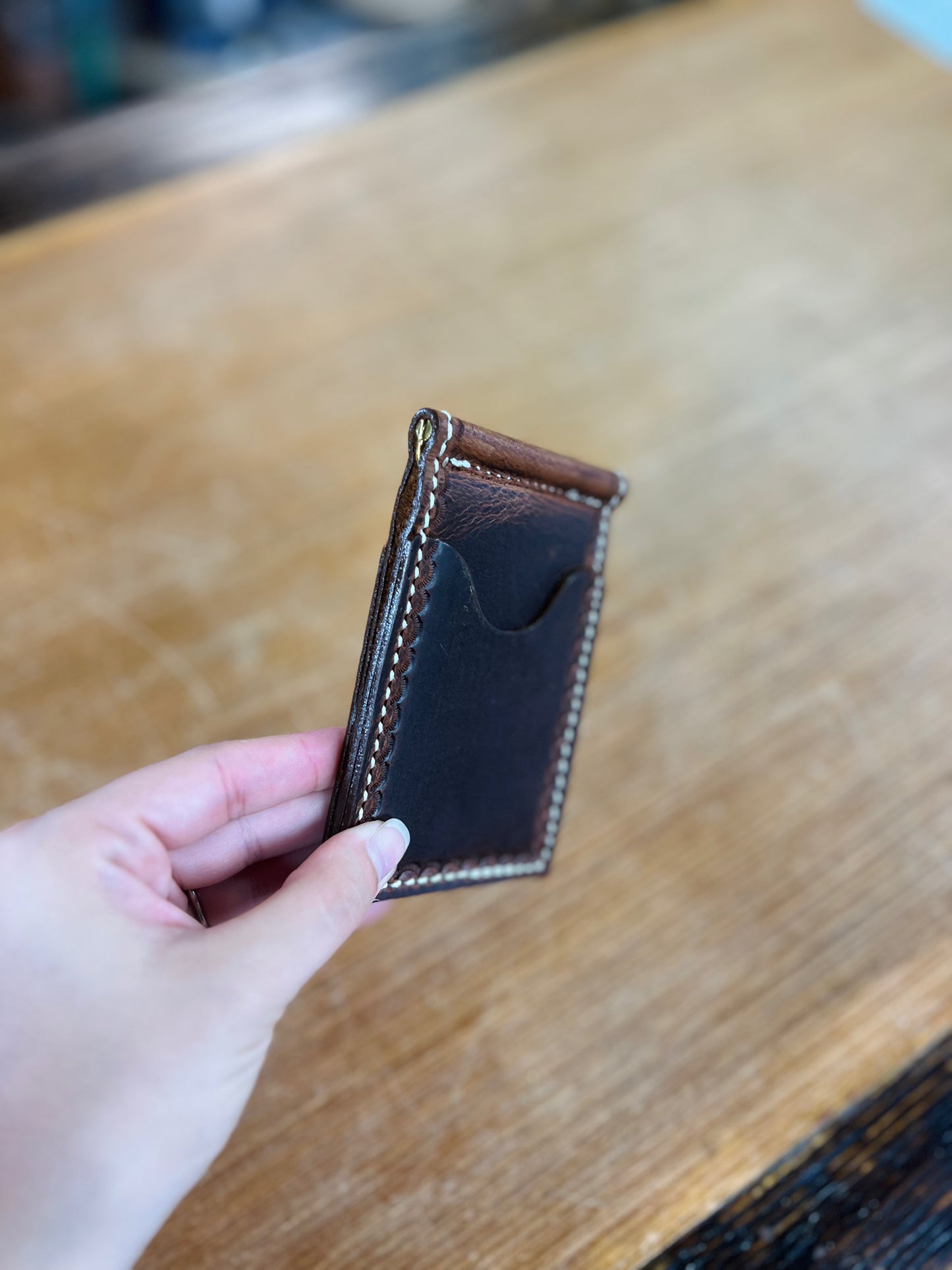 Genuine Leather Pocket Wallet With Inside Money Clip - Amish Made