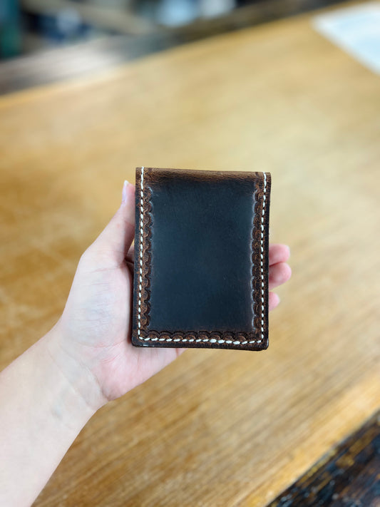 Genuine Leather Folding 2 Pocket Card Holder - Amish Made