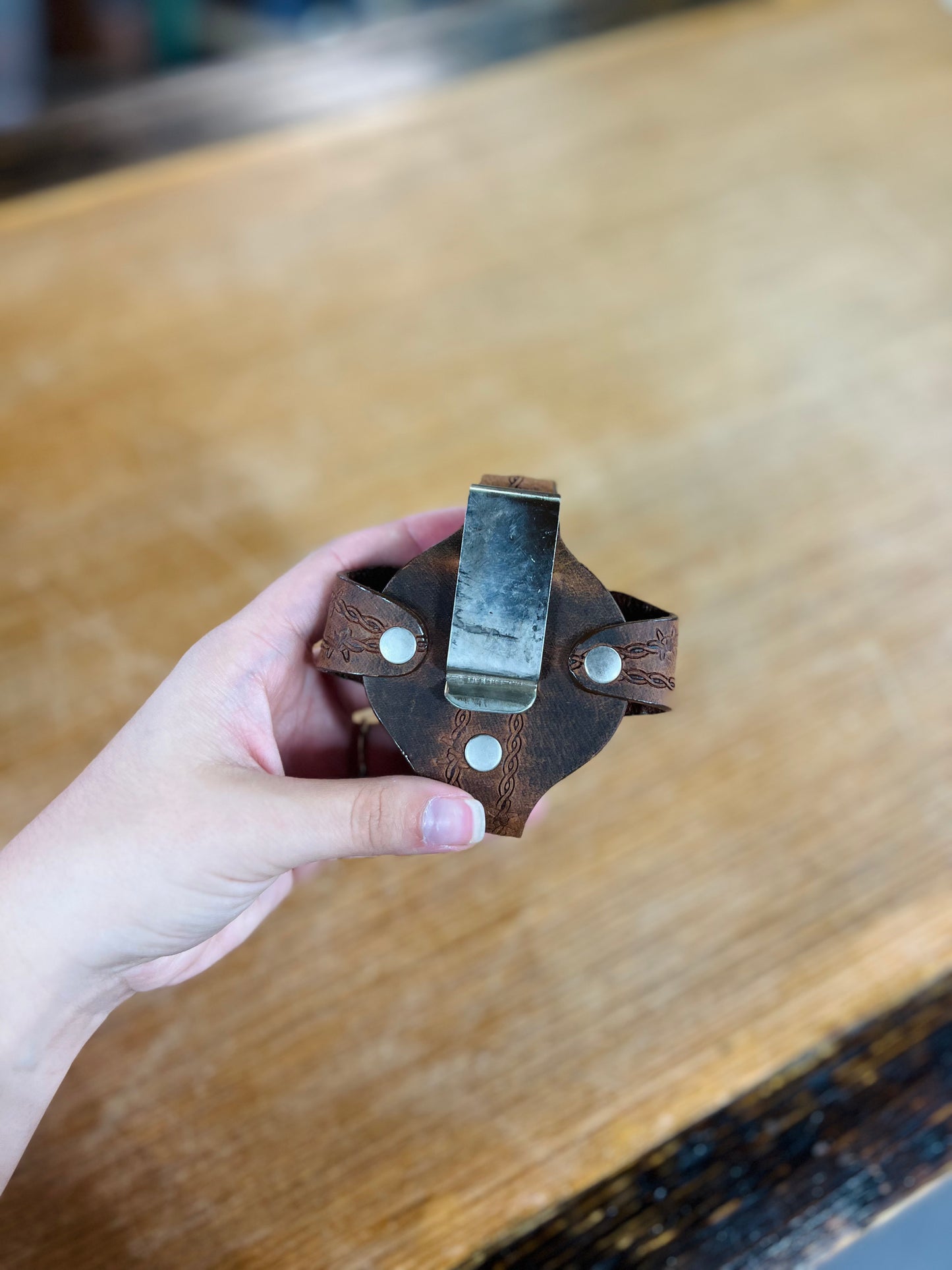 Genuine Leather Snuff Can Holder With Clip