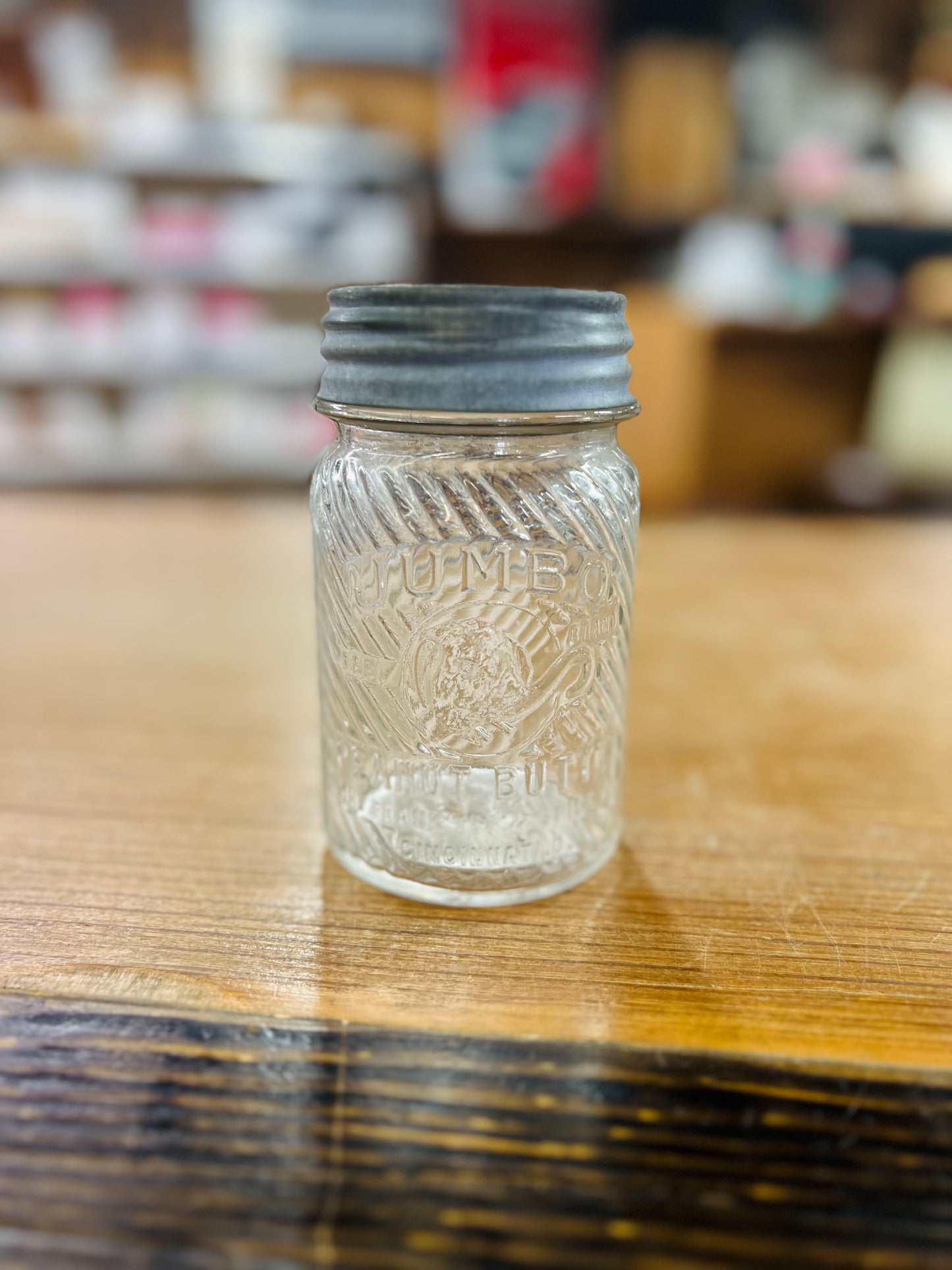 Vintage Jumbo Peanut Butter Jar w/ Ball Zinc Lid "Jumbo Best For The Kiddies" 1 lb Jar