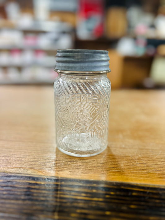 Vintage Jumbo Peanut Butter Jar w/ Ball Zinc Lid "Jumbo Best For The Kiddies" 1 lb Jar