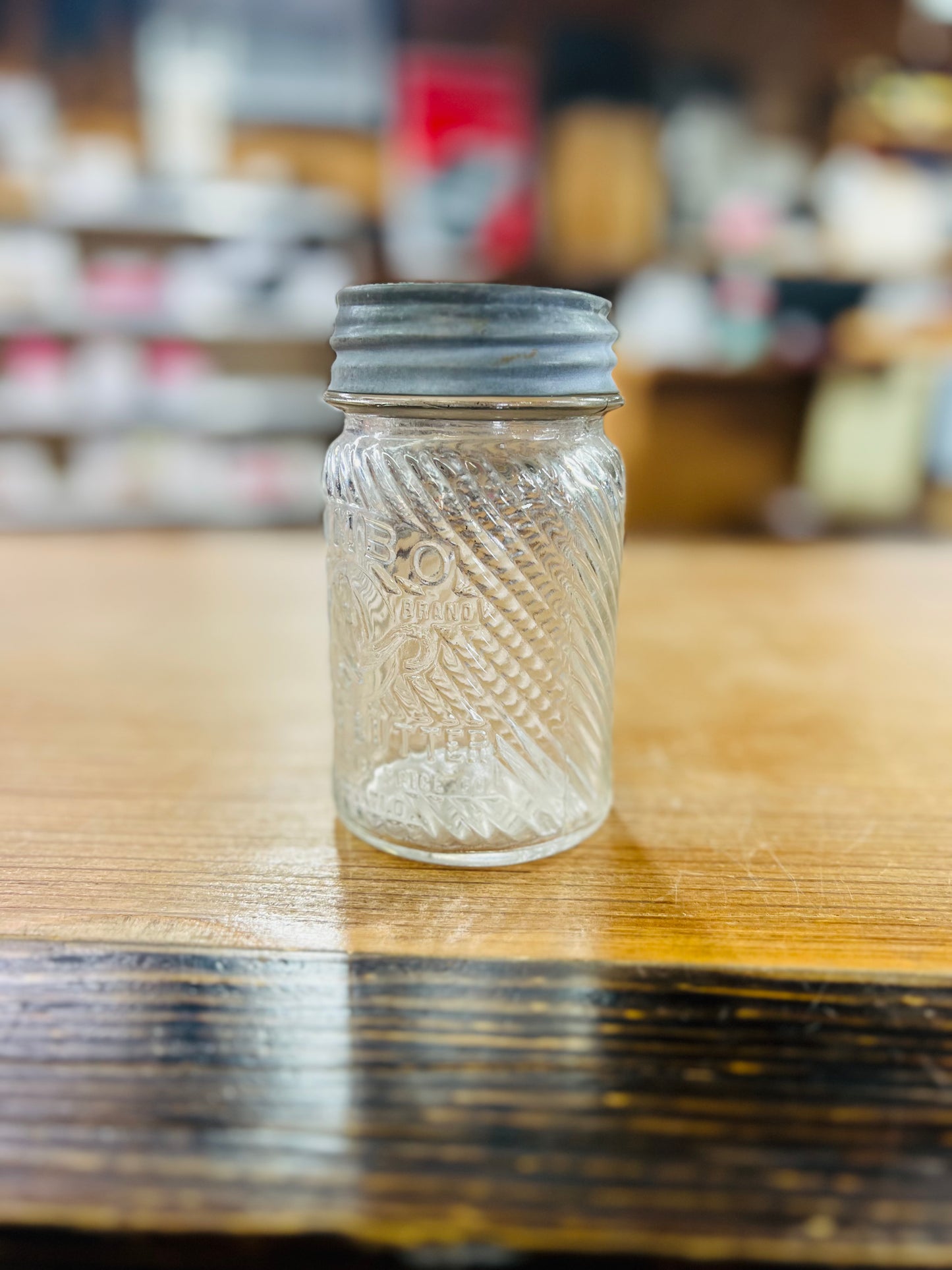 Vintage Jumbo Peanut Butter Jar w/ Ball Zinc Lid "Jumbo Best For The Kiddies" 1 lb Jar