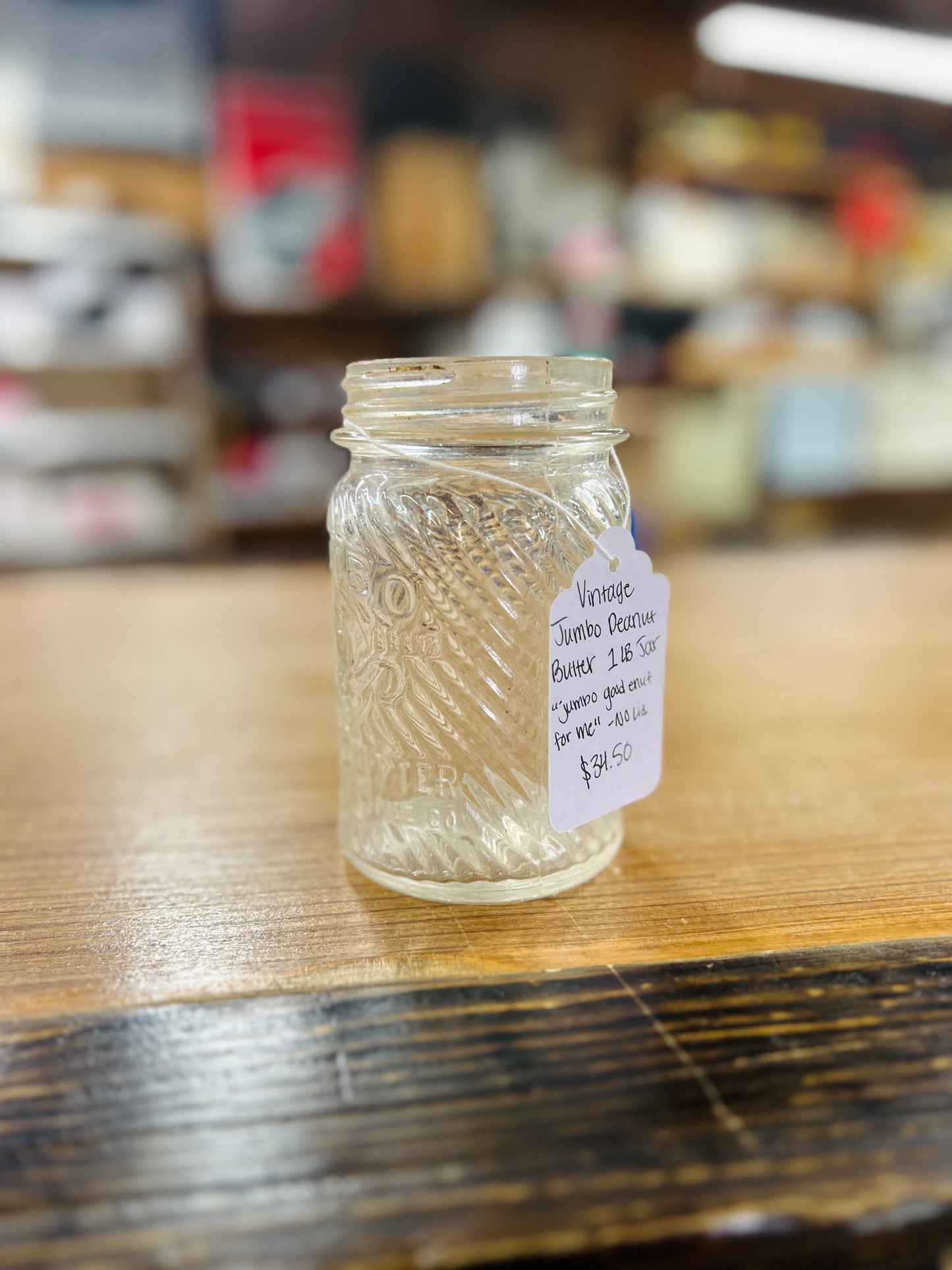 Vintage Jumbo Peanut Butter Jar "Jumbo Good Enuf For Me" 1 LB - No lid